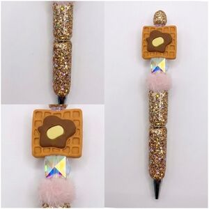 Glittery Waffle Bling Rhinestone Beaded Pen  🧇 Rose Gold